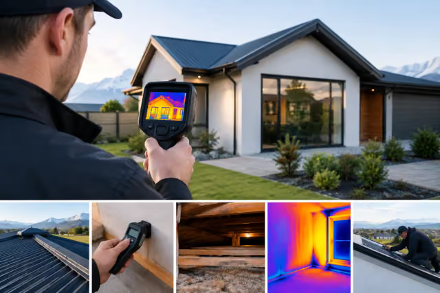 Thermal imaging camera showing surface temperature variations during a Christchurch house inspection